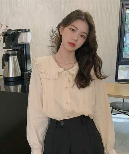 새로운 가을 긴팔 한국 스타일 루즈핏 프랑스식 디자인 센스 작은 대중 인형 셔츠 맨위 셔츠