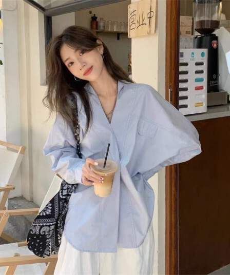 셔츠 센스 작은 대중 화이트 새로운 프랑스식 레트로 다용도 루즈핏 디자인 긴팔 셔츠 맨위 봄 불규칙