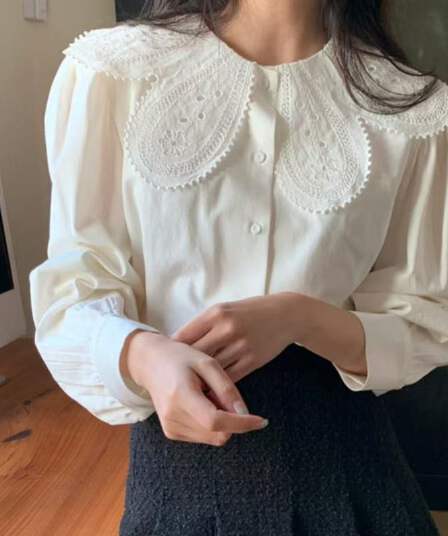 맨위 한국 chic 레트로 개성 불규칙 칼라 플라워 긴팔 셔츠