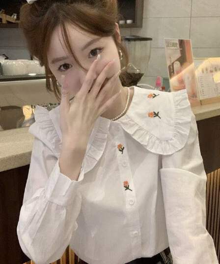 프랑스식 달콤함 자수 베이비 칼라 긴팔 셔츠 여성 의류 2026 봄 새로운 디자인 센스 작은 대중 Chic 맨위