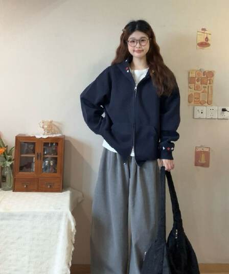 얇은 스타일 털이 있는 자수 더블 머리 지퍼 순수한 Mianhua 면 복합 후드티 여성