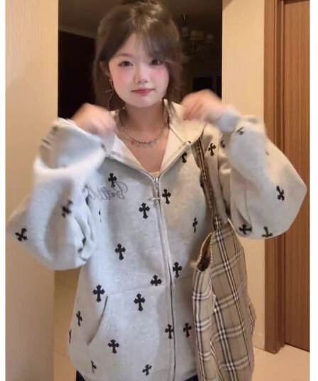 얇은 스타일 털이 있는 더블 머리 지퍼 자수 원본 솜씨 순수한 Mianhua 면 복합 후드티 여성