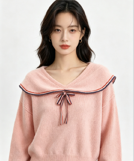 2026 외국 가스 연령 감소 베이비 칼라 단추 측면 배색 긴팔