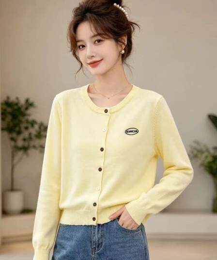 학원 스타일 한 부서 자수 긴팔 단색 니트 스웨터 오픈 가디건 가을 새로운 한 부서 몸매 가꾸기 쇼트 스타일 재킷 맨위