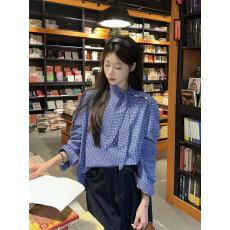 批发韩国chic别致甜美风设计感小众领结系带宽松<b class='q'>格子</b>显瘦长袖衬衫女装