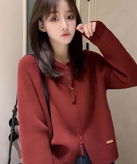 이른 가을 더블 지퍼 빨간색 스웨터 니트 스웨터 여성 2026 새로운 가을 겨울철 카디건 코트 외국 가스 루즈핏 맨위