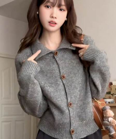 고급 센스 한 부서 레트로 품격 느긋한 바람 터틀넥 스웨터 코트 가을 섹션 다용도 부드러운 찹쌀 니트 오픈 가디건 여성