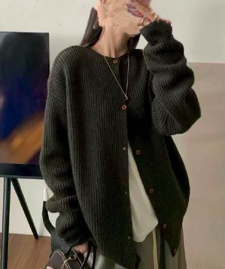 보존 추천 섹션 익스트림 제인 바람 루즈핏 라운드 넥 긴팔 양 플러시 대 오픈 가디건 니트 재킷 맨위 여성 가을 겨울