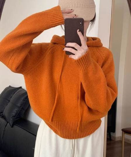 느긋한 바람 후드 캐주얼 루즈핏 고급 센스 두꺼운 스웨터 여자 가을 겨울 새로운 한국 스타일 쇼트 스타일 니트 맨위 트렌디