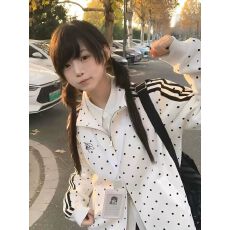 批发波点体操服外套立领无帽上衣女士韩系早秋运动<b class='q'>百搭</b>校供感长袖外搭
