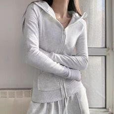 纯欲修身连帽开衫拉链卫衣女秋冬毛圈韩系百搭瑜伽服运动外套
