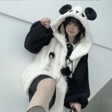 300克羊羔绒可爱熊猫羊羔毛外套秋冬新款加绒加厚学院风百搭