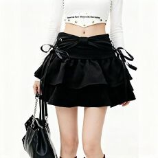 批发黑色辣妹y2k绑带百褶裙女纯欲甜辣小个子a字<b class='q'>短</b>裙子设计感半身裙裤