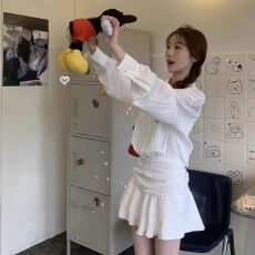 批发法式白色衬衫<b class='q'>连衣裙</b>女早秋季2026新款气质高级感收腰荷叶边短裙子
