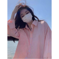 批发法式温柔风条纹长袖衬衫上衣女春秋设计感小众甜美气质<b class='q'>防晒</b>服衬衣