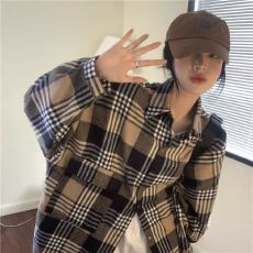 批发磨毛<b class='q'>格子衬衫</b>女2026新款秋冬中长款洋气复古宽松BF风加厚衬衣外套