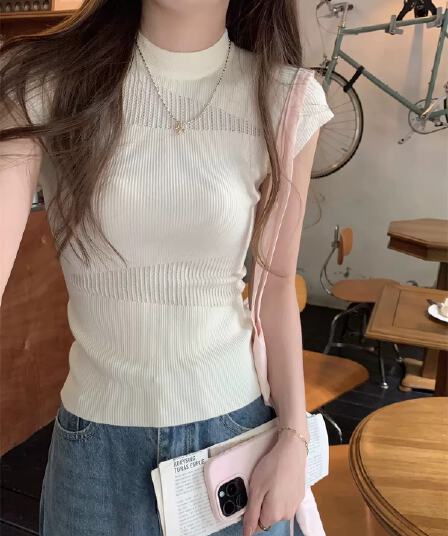 미니멀리즘 단색 반팔 티셔츠 여성 여름 몸매 가꾸기 슬림해 보이는 긍정적 인 어깨 만나는 맨위