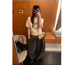批发韩系可爱减龄<b class='q'>短袖</b>针织衫衣服女早秋宽松百搭休闲上衣#8035