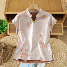 批发香云纱国风<b class='q'>上衣</b>新中式桑蚕丝真丝短袖小衫夏季盘扣立领提花<b class='q'>衬衫</b>女