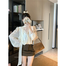 批发实拍实价！贵奢女主v领花苞雪纺 飘带衬衫小衫挪不开眼了长袖衬衫