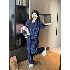 批发甜美碎花开衫<b class='q'>睡衣</b>秋季新款休闲长袖上衣长裤家居服<b class='q'>套装</b>
