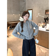 批发韩系外穿洋气长袖毛衣秋季慵懒风<b class='q'>短</b>款宽松针织开衫上衣