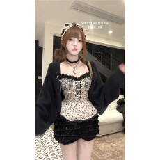 批发瑞茜·威瑟斯 黑糖酒心 秋冬纯欲小众设计背心短裙毛衣开衫 三件套