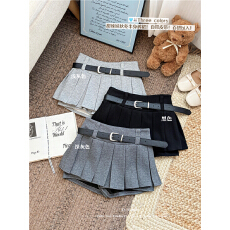 批发秋<b class='q'>冬</b>美式辣妹百褶裙裤女高腰防走光设计感A字裙 配腰带