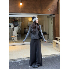 批发实拍实价！前后两穿高领针织马甲+加绒加厚打底+毛呢西装长裤套装