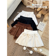 批发甜美蝴蝶结系带毛球半身裙<b class='q'>秋</b>冬高腰显瘦A字防走光短裙