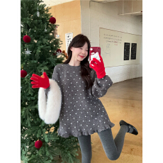 批发甜美风波点木耳边毛衣<b class='q'>连衣</b>裙+加厚打底<b class='q'>裤</b>袜+围脖+手套