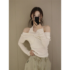 批发法式织物~两穿绵羊毛针织挂脖上衣打底 高质感针织<b class='q'>假两件</b>女早春