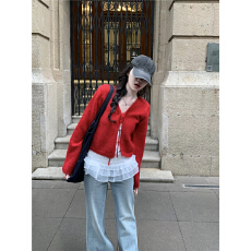 批发实拍实价！新年派对氛围感系带针织开衫毛衣层次感荷叶边吊带套装