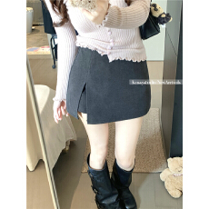 批发设计感简约百搭显瘦A字毛呢短裙<b class='q'>裙裤</b>开叉裙波点裙