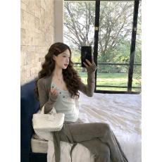 批发长袖t恤打底衫可外穿两件套+<b class='q'>灰色</b>休闲微喇阔腿裤配屁帘