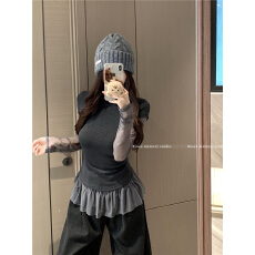 批发红人馆内搭打底衫女早春超好看长袖t恤修身假两件<b class='q'>上衣</b>