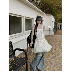 批发清新花边<b class='q'>丝绒</b>吊带裙连衣裙+百搭木耳边长袖T恤内搭神器