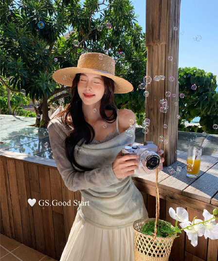 가을의 날 팔레트 이른 가을 맞춤 홀치기 염색 색상 프랑스식 품격 느긋한 바람 흔들다 칼라 페이크 레이어드 긴팔 작은 셔츠