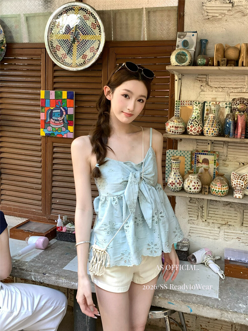 슈퍼 달콤한 데이트 주간 휴가 높음 제품 사람들 사람들을보십시오 자랑 나비 매듭 홀로우 아웃 자카드 캐미솔
