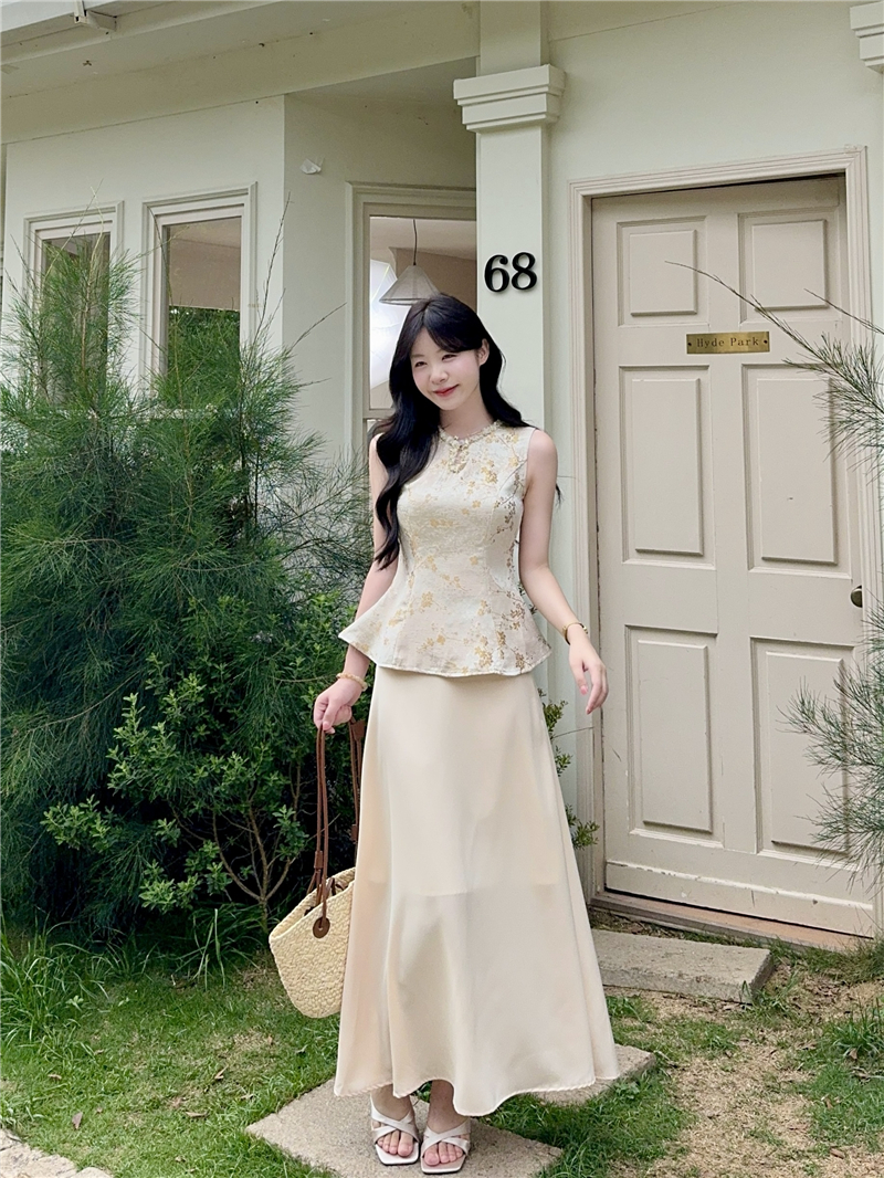 실사 정가 스타 가을 비단 새로운 중식 맨위 인어 꼬리 치마 세트 고급 부드러운 바람 품격 투피스 세트