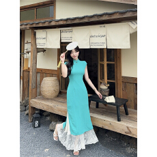 批发碧城春曲国风新中式斜襟立领无袖显瘦衬裙<b class='q'>旗袍</b>裙子套装