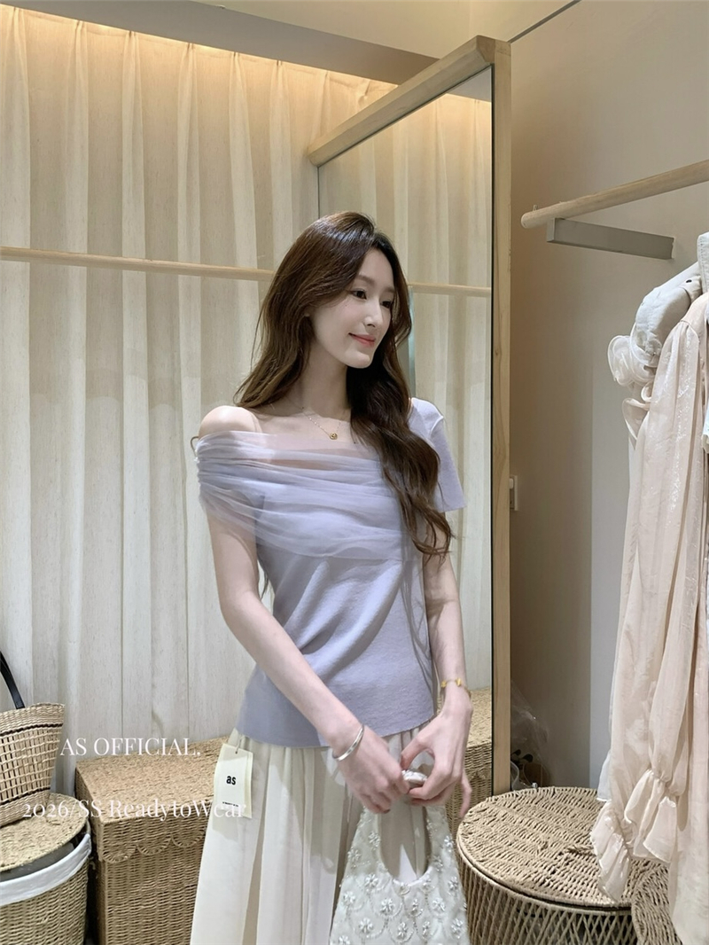 하트 비트 ~ 중 offer 하얀 달빛 동반자 나만의 것을 가져와 라. 잃어버린 초점 센스 망사 비스듬한 어깨 몸매 가꾸기 니트 작은 셔츠