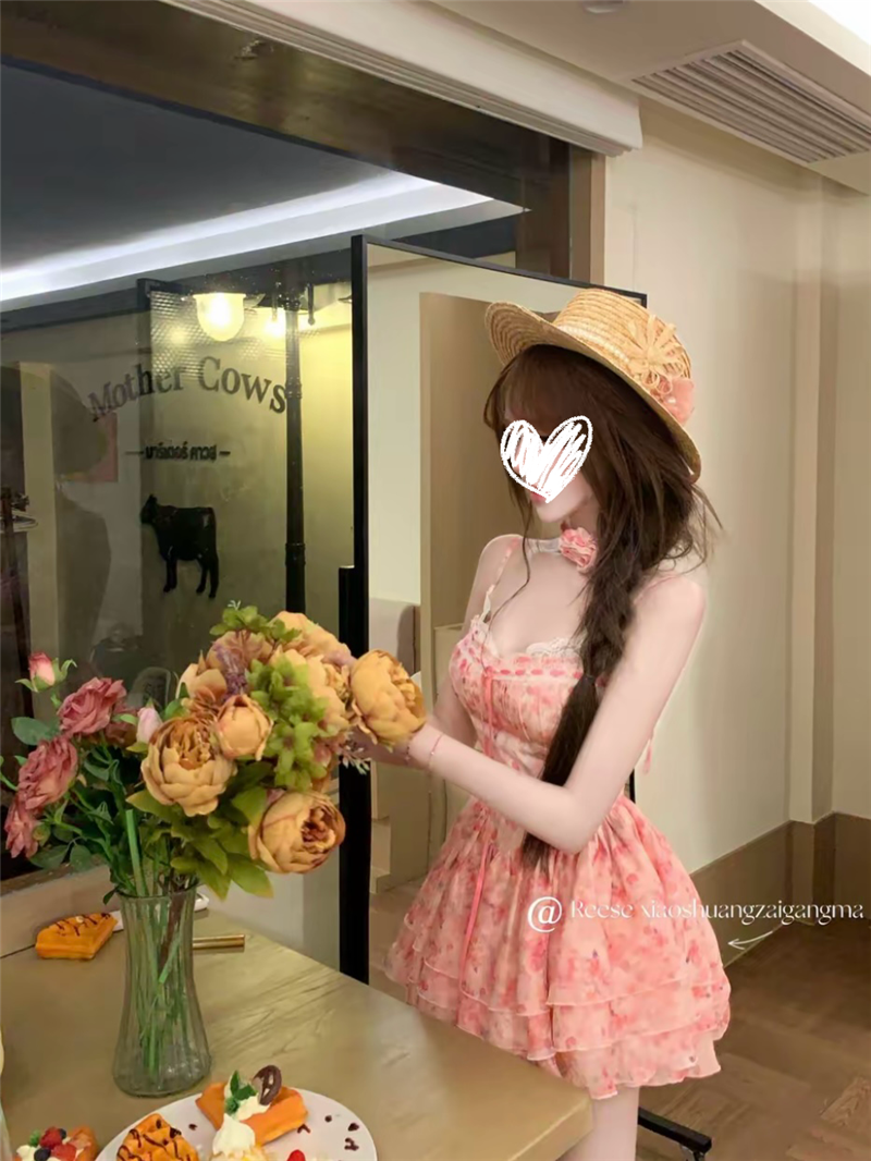 루이 茜 웨이 Sher S 꽃 와일드 팬 추적 봄 여름 순수한 욕망 공주 바람 중국 스타일 의류 점프 슈트 치마