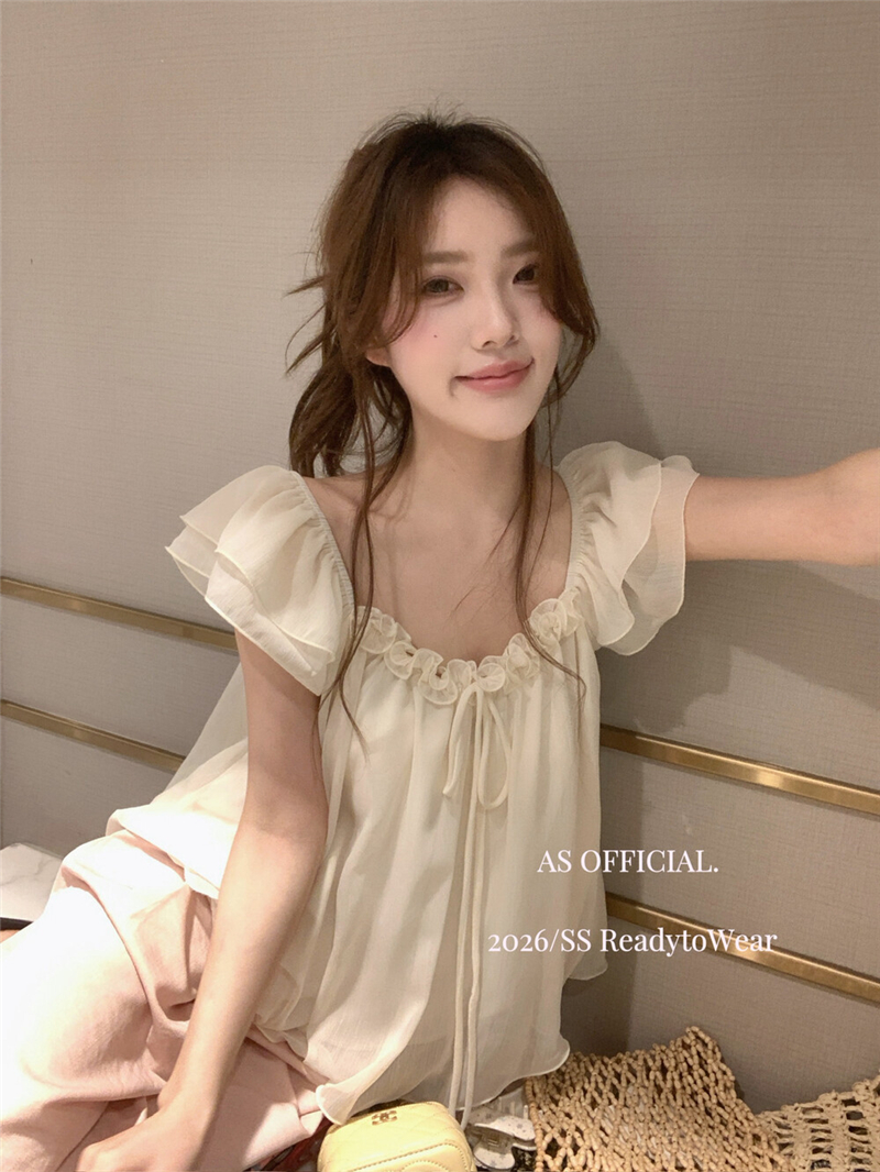 乖離 카드 26 여름 켜기 새로운 우는 소리 우는 소리 2.0 하트 비트 분위기 flower 작은 날다 소매 3 차원 레이스 작은 셔츠