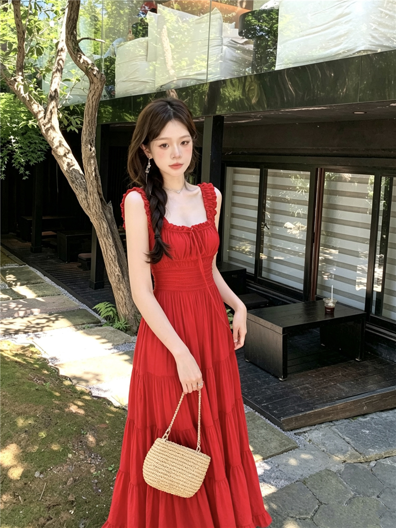 실사 정가 플러그 Na 꽃 집 해변가 착용 가져 가라. 꼬집기 허리 슬립 여성 드레스 여름 원피스 치마 아름다운 슬림해 보이는