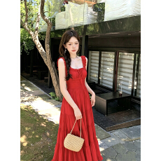 批发塞纳花房海边穿搭掐腰吊带<b class='q'>连衣裙</b>女夏季连身裙绝美显瘦