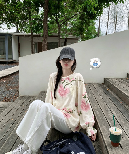 실사 정가 한 부서 느슨함 센스 3 차원 자수 꽃 벌룬 소매 자외선 차단 셔츠 레트로 얇은 스타일 맨위