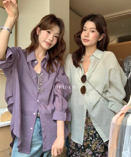 산소 도파민 레몬 녹차 한 부서 느긋한 뒤로 매듭 디자인 센스 자외선 차단 셔츠