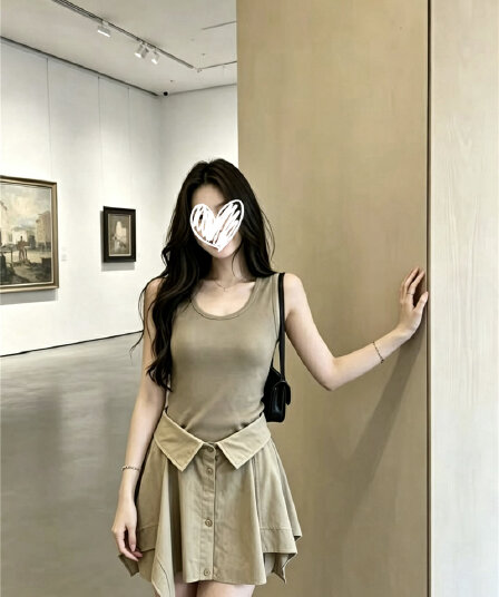 여름 일본인과 미국인 라드. 바람 조끼 스타일 여성 드레스 여름 새로운 허리 수축 슬림해 보이는 타이트 스커트 연령 감소 미니 스커트