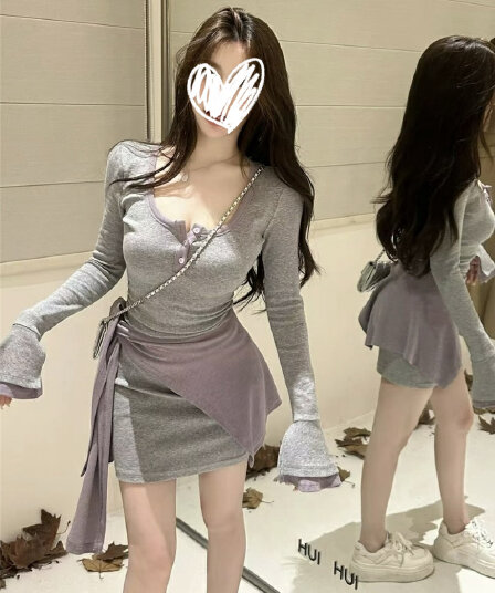이른 가을 새로운 한 부서 순수한 욕망 드레스 슬림해 보이는 캐주얼 두 조각 여성 세트 숄 세트